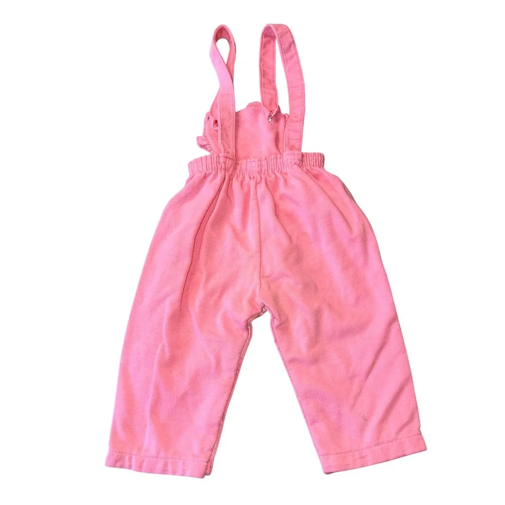 Carter's Vintage 1970s Overalls 18M Pink Smocked Ruffle Cotton Knit Snaps